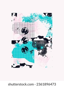 Creative colorful collage poster with different textures and shapes. Trendy graphic design.  Vector illustration, print, postcard