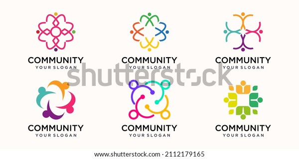 Creative Colorful community Icon\
Logo Design Template. Team of four people together icon\
isolated