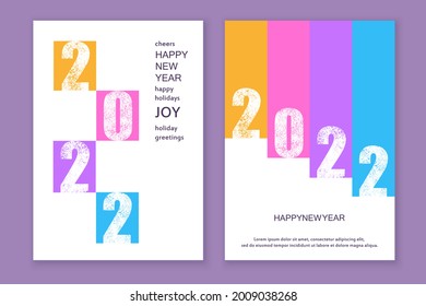 Creative colorful concept of 2022 Happy New Year poster, card, invitation. Design template with typography logo 2022. Grunge texture numbers.