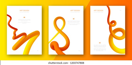 Creative colorful cover set. Trendy abstract design flyers with fluid yellow-orange gradient shapes. Abstract curved forms