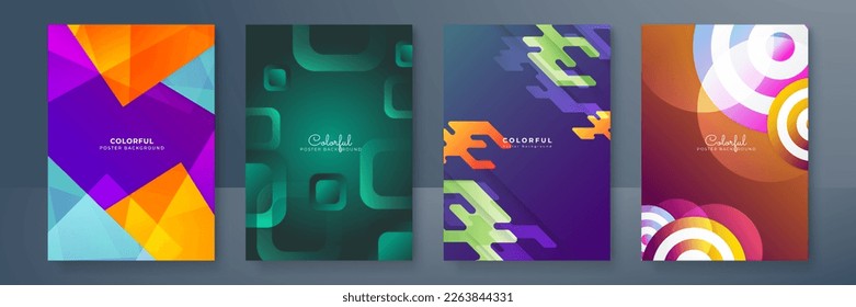 Creative colorful covers or posters set in trendy minimal gradient geometric style for background, corporate identity, branding, social media advertising, promo. Modern template with dynamic shapes