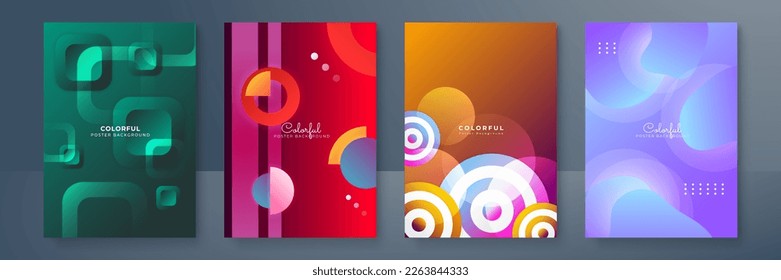 Creative colorful covers or posters set in trendy minimal gradient geometric style for background, corporate identity, branding, social media advertising, promo. Modern template with dynamic shapes