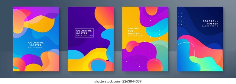 Fundas o afiches creativos coloridos, ambientados en un estilo geométrico de degradado mínimo a la moda para el fondo, identidad corporativa, marca, publicidad en medios sociales, promoción. Plantilla moderna con formas dinámicas
