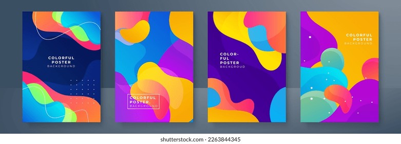 Fundas o afiches creativos coloridos, ambientados en un estilo geométrico de degradado mínimo a la moda para el fondo, identidad corporativa, marca, publicidad en medios sociales, promoción. Plantilla moderna con formas dinámicas