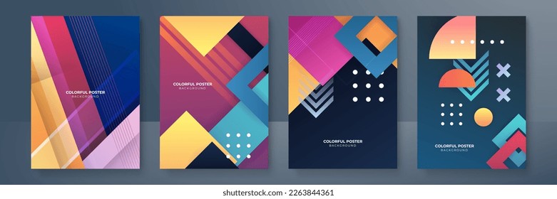 Kreative farbige Cover oder Plakate, die im modischen minimalen Farbverlauf geometrischen Stil für Hintergrund, Corporate Identity, Branding, Social Media Werbung, Promo. Moderne Vorlage mit dynamischen Formen