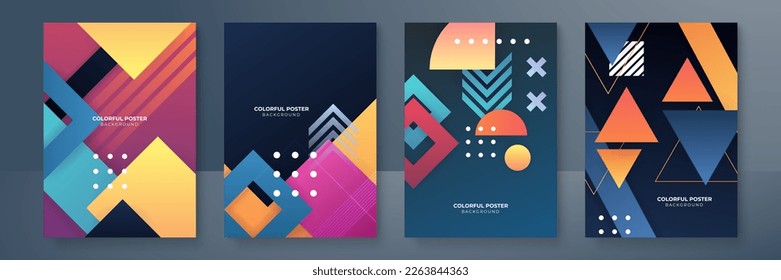 Fundas o afiches creativos coloridos, ambientados en un estilo geométrico de degradado mínimo a la moda para el fondo, identidad corporativa, marca, publicidad en medios sociales, promoción. Plantilla moderna con formas dinámicas