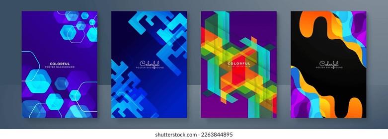 Fundas o afiches creativos coloridos, ambientados en un estilo geométrico de degradado mínimo a la moda para el fondo, identidad corporativa, marca, publicidad en medios sociales, promoción. Plantilla moderna con formas dinámicas
