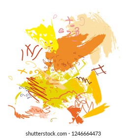 creative colorful cute kids sketch drawing. abstract colorful yellow and orange paintbrush texture background. vector illustration