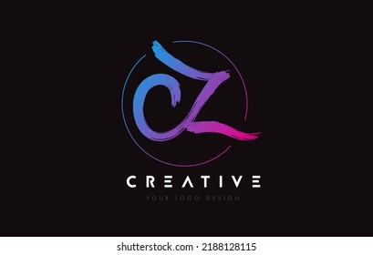 Creative Colorful CZ Brush Letter Logo Design. Artistic Handwritten Brush Letters Logo Concept Vector. 