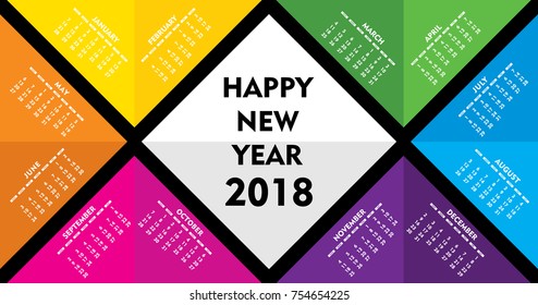creative colorful diamond shape new year calendar 2018 template design