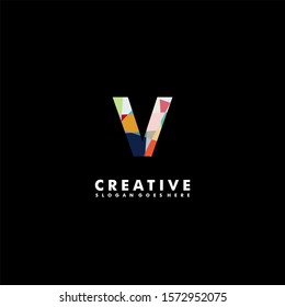 creative colorful digital monogram V logo letter design concept