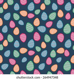 Creative colorful eggs decorated pattern on blue background for Happy Easter celebration.