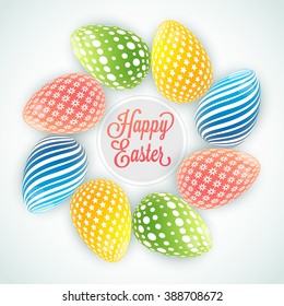 Creative colorful eggs with different patterns for Happy Easter celebration.