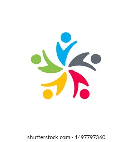 Creative colorful five people icon leadership, community and social care Logo template vector icon isolated on white background