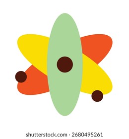 A creative and colorful flat illustration of a stylized atom. This modern, abstract science icon is perfect for innovation, technology, and creative educational concepts.
