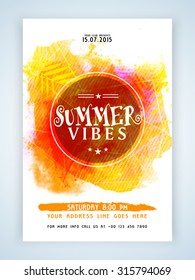 Diseño creativo y colorido de volante, plantilla o banner con detalles de fecha y hora para las Vibes de verano.