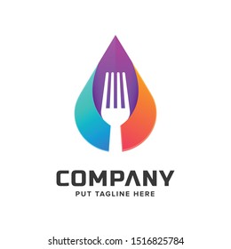 Creative colorful fork logo template for restaurant or kitchen