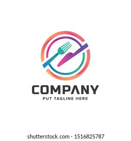 Creative Colorful Fork Logo Template For Restaurant Or Kitchen