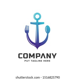 Creative colorful fork logo template for restaurant or kitchen