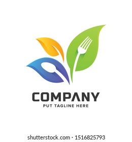 Creative colorful fork logo template for restaurant or kitchen
