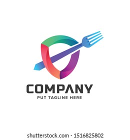 Creative colorful fork logo template for restaurant or kitchen
