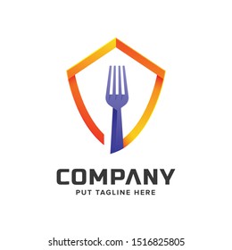 Creative colorful fork logo template for restaurant or kitchen