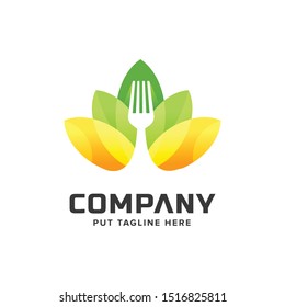 Creative colorful fork logo template for restaurant or kitchen