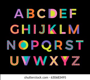 Creative colorful geometric alphabet in memphis trendy style