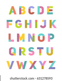 Creative colorful geometric uppercase alphabet in memphis style