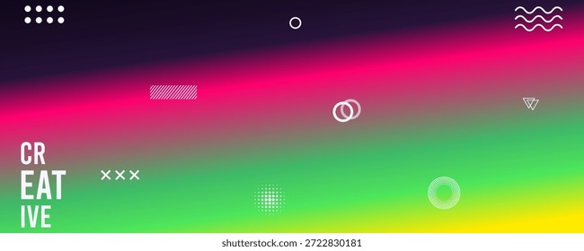 Creative colorful gradient background with white shapes and text