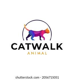 creative and colorful gradient cat walk logo design