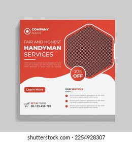 Creative and colorful Handyman services social media banner design Template