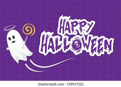 Creative and colorful happy halloween background with spooky lettering with candies and holiday elements. Trick or teat concept. Can be used for poster, banners, background, greetings, wallpaper,etc.