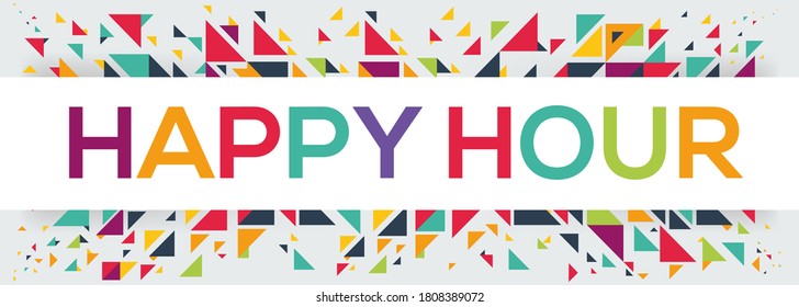 creative colorful (Happy hour) text design,written in English language, vector illustration.