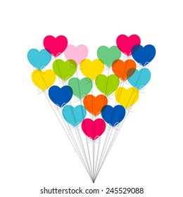 creative colorful heart shape balloon make big heart shape , birthday or valentine greeting design vector