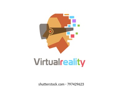 Creative Colorful Helmet Vr Head Digital Movies Video Watch Logo Design Colorful Symbol Illustration