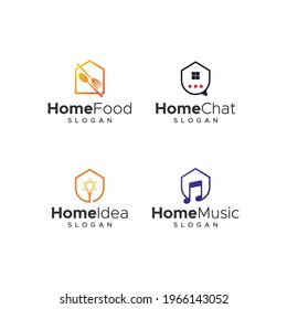Creative colorful house logo collection, with line art style Premium Vector