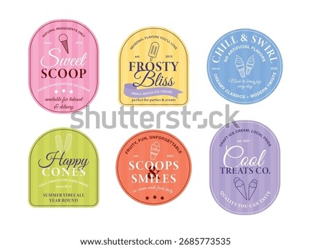 Creative and colorful ice cream logos showcasing various flavors and styles in a modern design