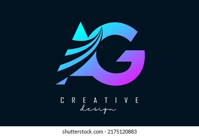 Creative colorful letter AG a G logo with leading lines and road concept design. Letters with geometric design. Vector Illustration with letter and creative cuts and lines.