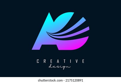 Creative colorful letter AO A O logo with leading lines and road concept design. Letters with geometric design. Vector Illustration with letter and creative cuts and lines.