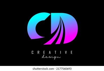 Creative colorful letter CD c d logo with leading lines and road concept design. Letters with geometric design. Vector Illustration with letter and creative cuts.