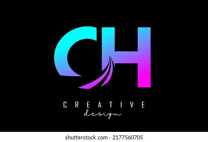 Creative colorful letter CH c h logo with leading lines and road concept design. Letters with geometric design. Vector Illustration with letter and creative cuts.