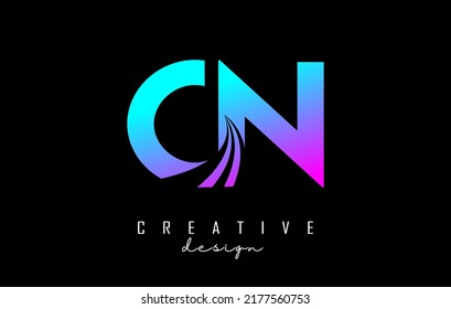 Creative colorful letter CN c n logo with leading lines and road concept design. Letters with geometric design. Vector Illustration with letter and creative cuts.