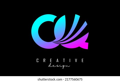 Creative colorful letter Cq c q logo with leading lines and road concept design. Letters with geometric design. Vector Illustration with letter and creative cuts.