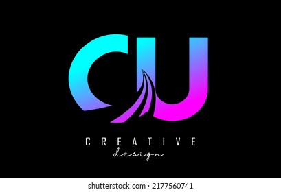 Creative colorful letter CU c u logo with leading lines and road concept design. Letters with geometric design. Vector Illustration with letter and creative cuts.