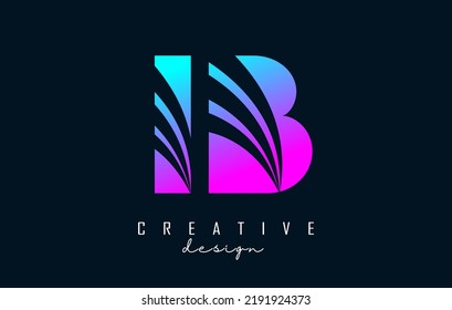 Creative colorful letter IB i b logo with leading lines and road concept design. Letters with geometric design. Vector Illustration with letter and creative cuts.