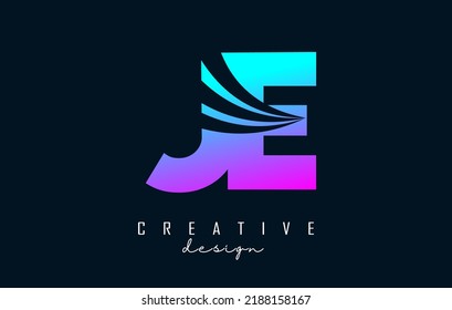 Creative colorful letter JE J e logo with leading lines and road concept design. Letters with geometric design. Vector Illustration with letter and creative cuts.