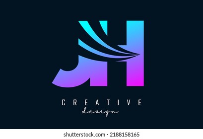 Creative colorful letter JH J h logo with leading lines and road concept design. Letters with geometric design. Vector Illustration with letter and creative cuts.