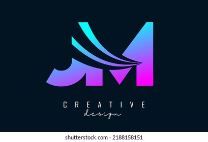 Creative colorful letter JM J M logo with leading lines and road concept design. Letters with geometric design. Vector Illustration with letter and creative cuts.