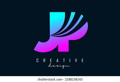 Creative colorful letter JP J p logo with leading lines and road concept design. Letters with geometric design. Vector Illustration with letter and creative cuts.